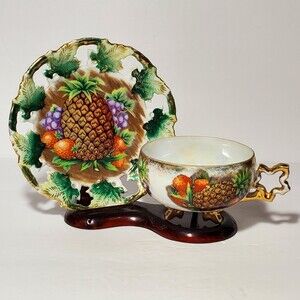 Royal Sealy Fruit Teacup and Saucer Pineapple Grapes Strawberries